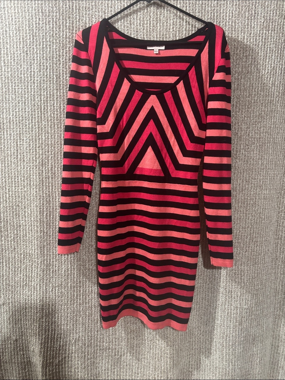 Sequin Hearts Pink and Black Striped Long-Sleeve Bodycon Dress
